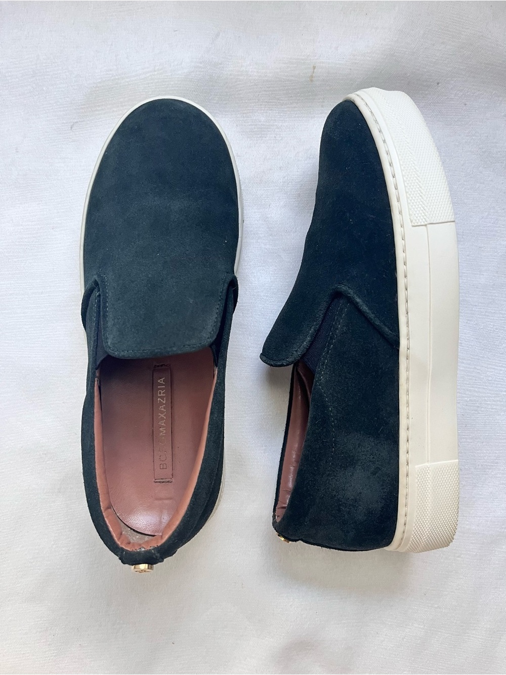 BCBG MaxAzria Dawson Suede leather platform loafer sneakers dark green 6